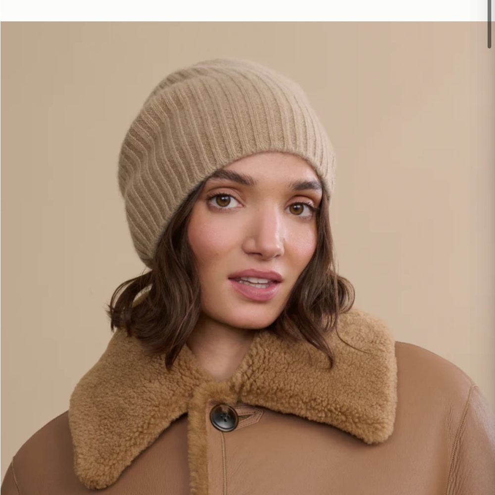 Jenni Kayne Rib Knit Beanie in Camel